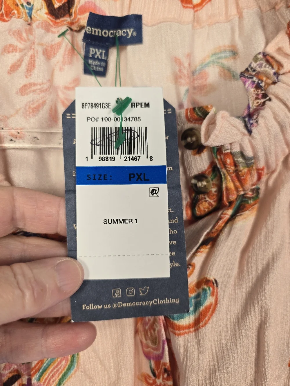 Democracy NWT Blush Floral Embroidered Peasant Blouse 1/2 Sleeve. Ladies PXL - Picture 4 of 10